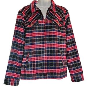 Christopher & Banks Women's Wool Blend Plaid Zip-Up Trucker Jacket Shacket